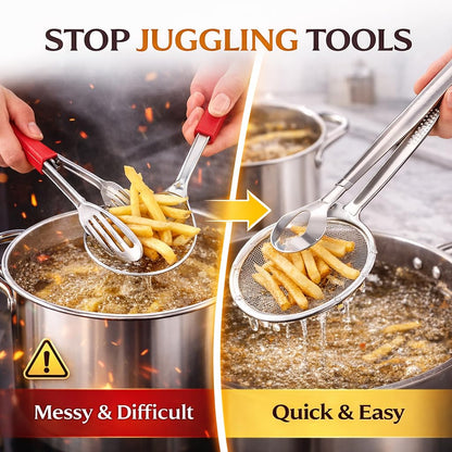 🔥🏆2-in-1 Grip & Drain Frying Strainer Tongs
