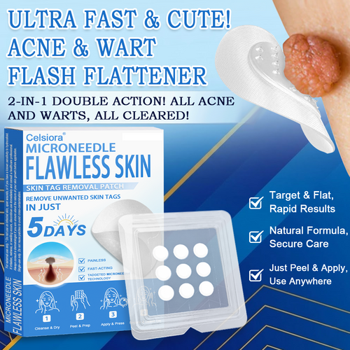 2-in-1 Microneedle & Hydrocolloid Patch | Raised Moles,Acne,  Flat Warts & Skin Tags Remover | Improves Wrinkles, Scars & Blemishes | Invisible Star Pimple Patches for Face & Body