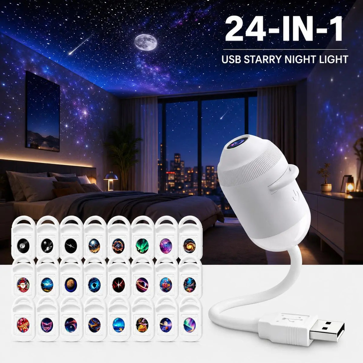 🔥🏆Plug-&-Play HD StarProjector - 24 Galaxy,Butterfly & Ocean Scenes
