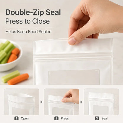 🥬 45/90PCS Reusable Long Food Storage Bags, Double-Zip Seal Freshness Bags for Kitchen