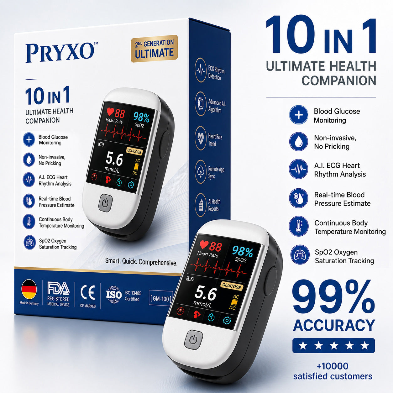 2026 Pryxo™ second generation 10-in-1 smart blood medical instrument / 10 health reports-No-Prick📈