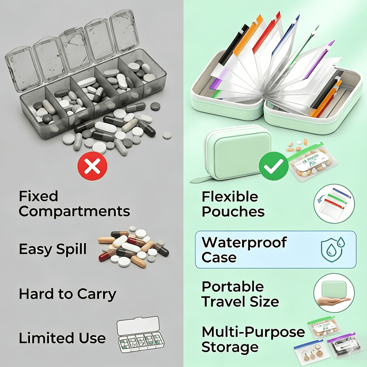 🔥🏆💊 Waterproof Pill Pouch Set – Large Weekly Travel Medicine Organizer