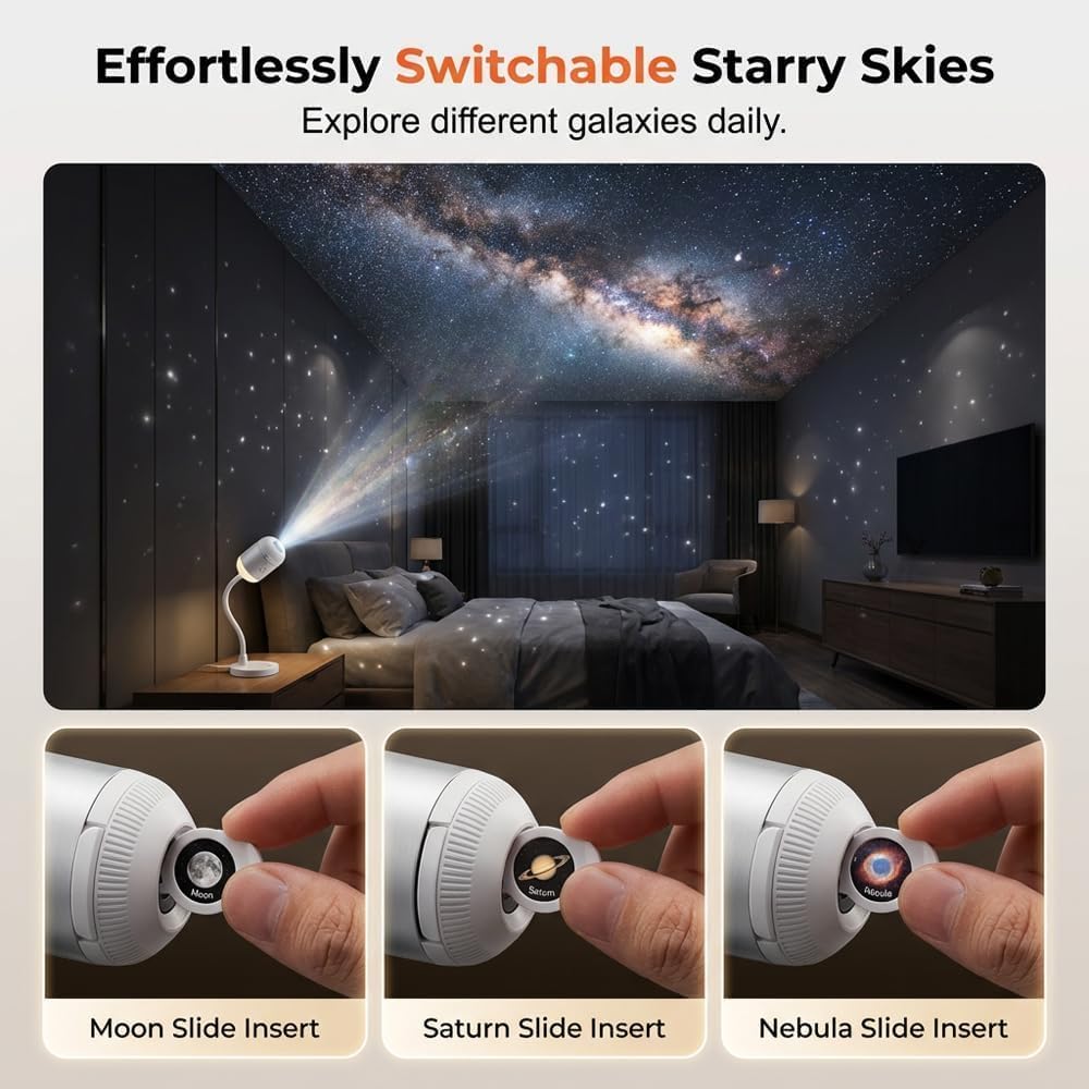 🔥🏆Plug-&-Play HD StarProjector - 24 Galaxy,Butterfly & Ocean Scenes