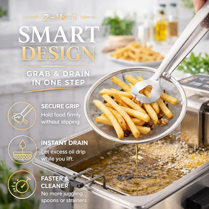 🔥🏆2-in-1 Grip & Drain Frying Strainer Tongs