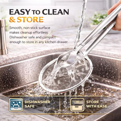 🔥🏆2-in-1 Grip & Drain Frying Strainer Tongs