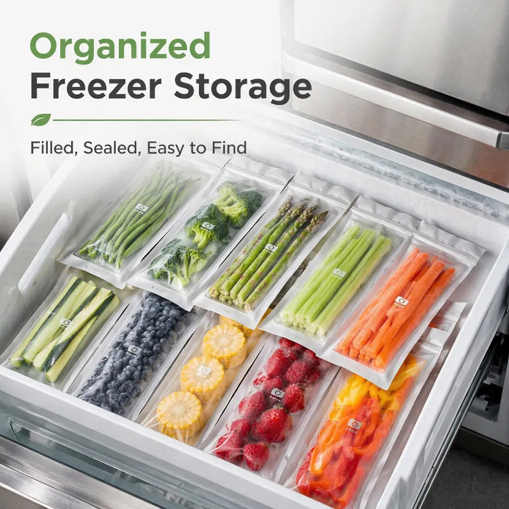 🥬 45/90PCS Reusable Long Food Storage Bags, Double-Zip Seal Freshness Bags for Kitchen