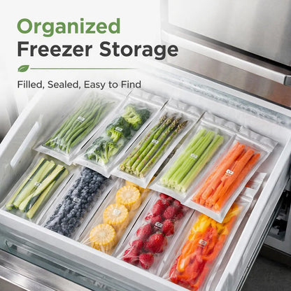 🥬 45/90PCS Reusable Long Food Storage Bags, Double-Zip Seal Freshness Bags for Kitchen