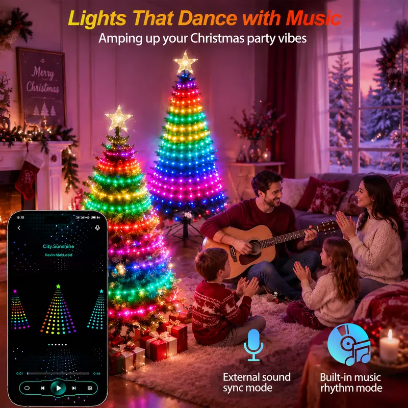 🔥🏆Smart Christmas Tree Lights -Color-Changing Light String with Remote and APP Control