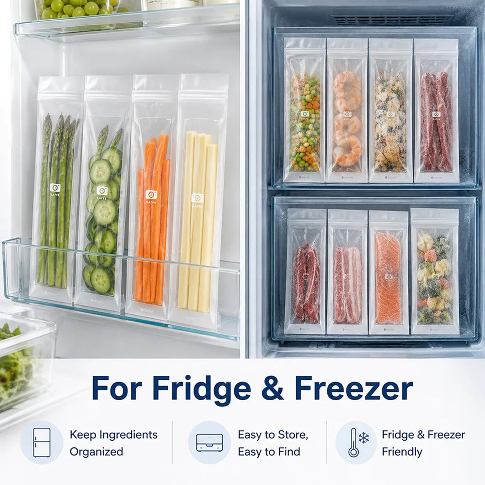 🥬 45/90PCS Reusable Long Food Storage Bags, Double-Zip Seal Freshness Bags for Kitchen