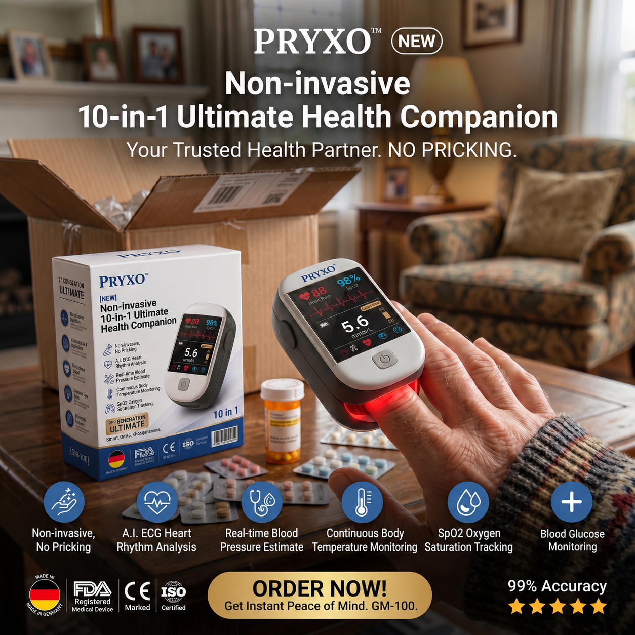 2026 Pryxo™ second generation 10-in-1 smart blood medical instrument / 10 health reports-No-Prick📈