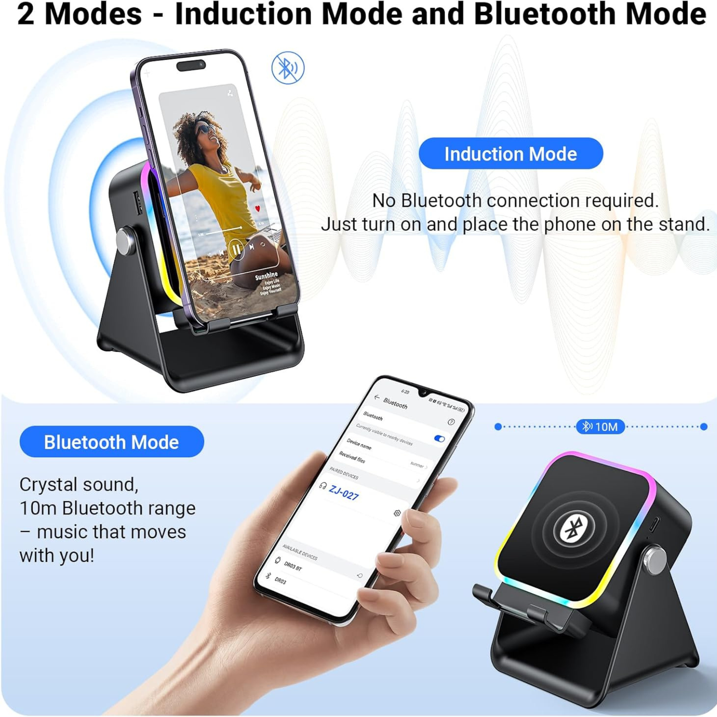 🎶📱 5-in-1 Wireless Induction Bluetooth Speaker with Adjustable Phone Stand