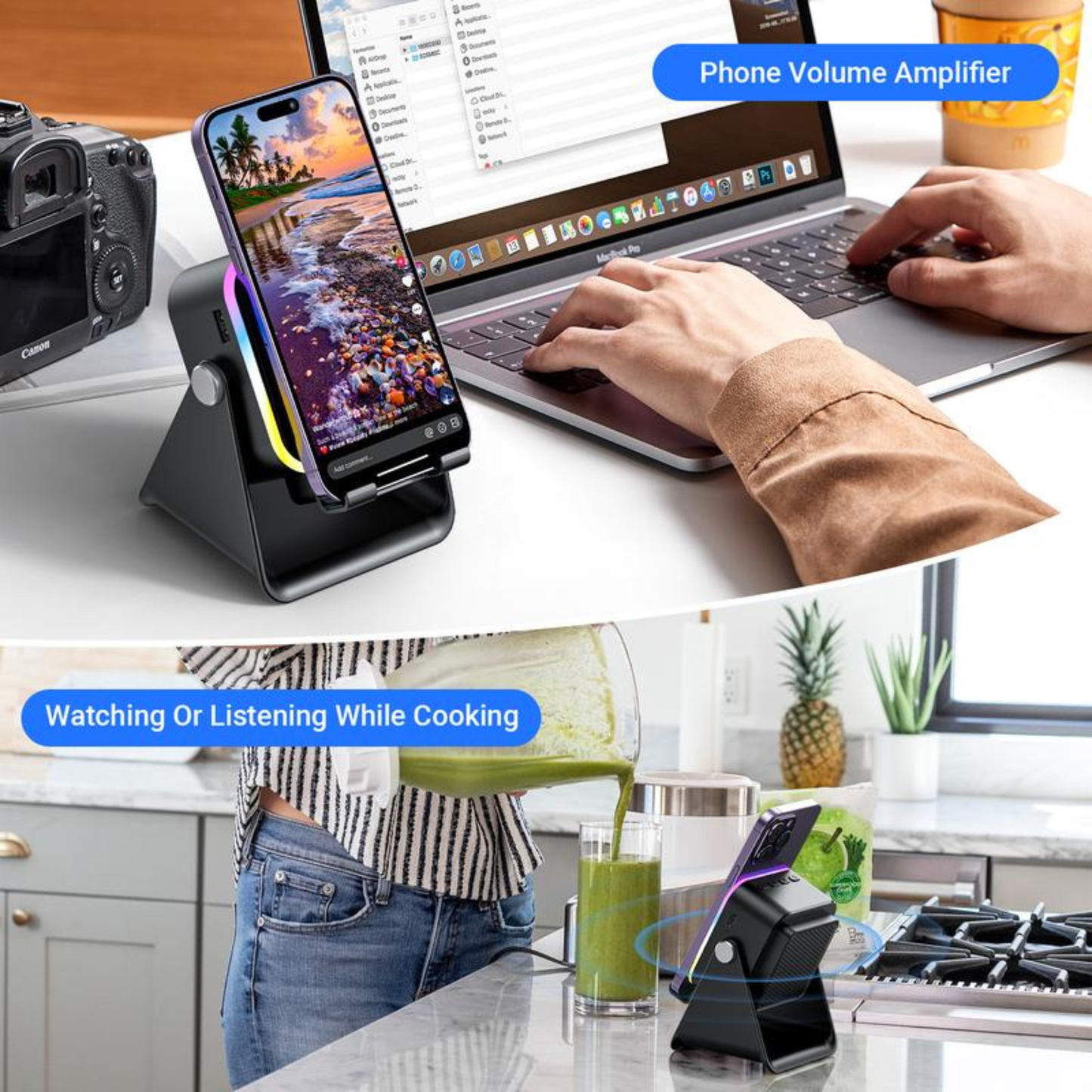 🎶📱 5-in-1 Wireless Induction Bluetooth Speaker with Adjustable Phone Stand