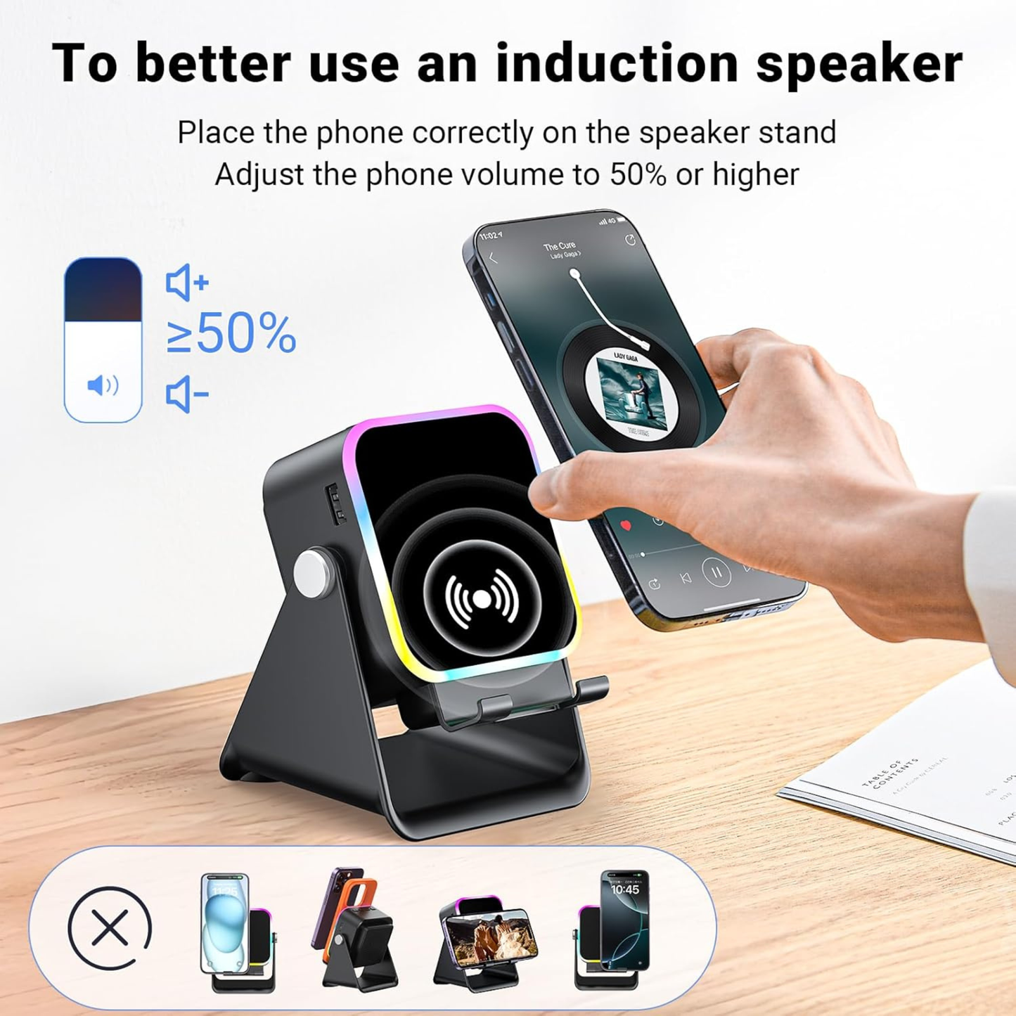 🎶📱 5-in-1 Wireless Induction Bluetooth Speaker with Adjustable Phone Stand