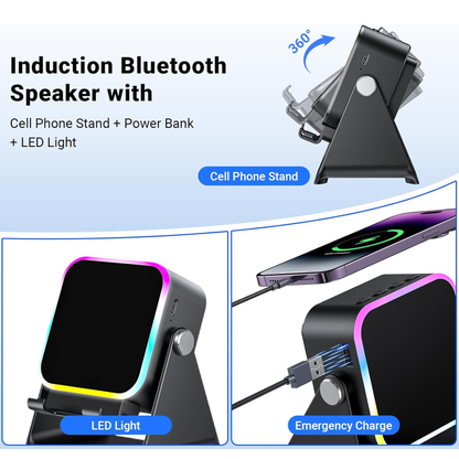 🎶📱 5-in-1 Wireless Induction Bluetooth Speaker with Adjustable Phone Stand