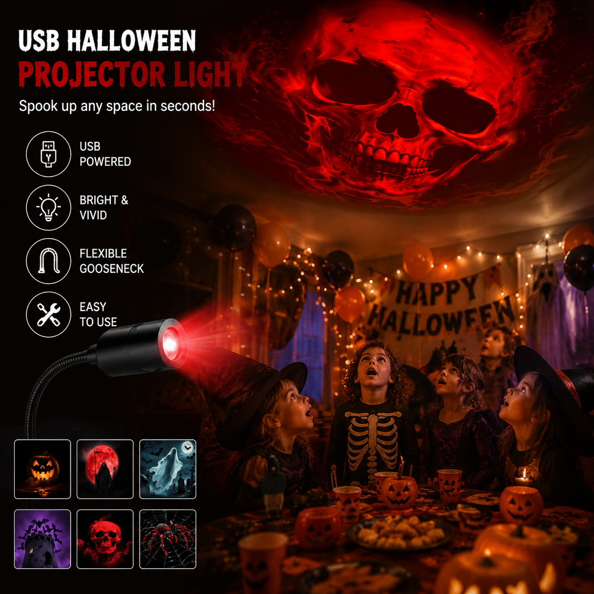 🔥🏆Plug-&-Play HD Star Projector: Halloween 6-Disc Set