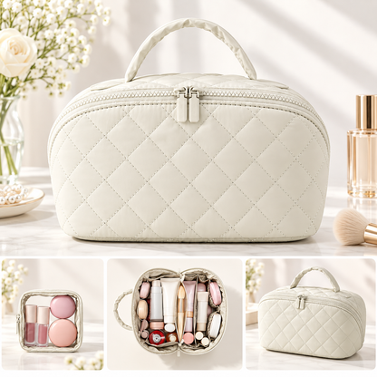 Large Travel Makeup Bag for Women | 180° Lay-Flat Cosmetic Organizer
