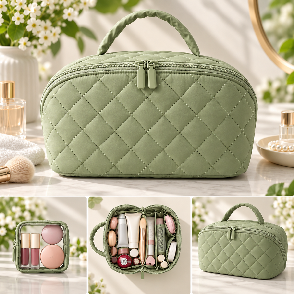 Large Travel Makeup Bag for Women | 180° Lay-Flat Cosmetic Organizer