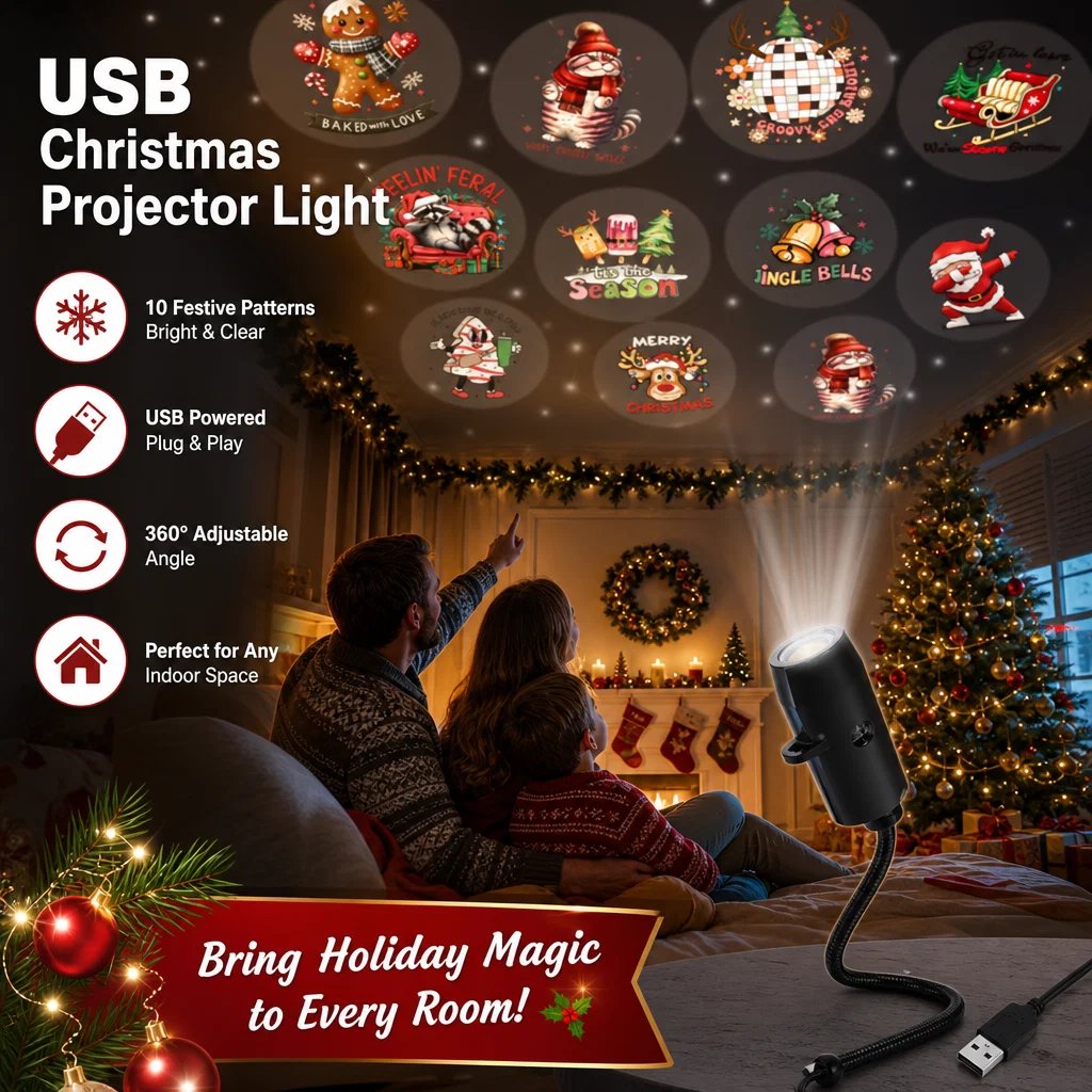 🎄🌟 Plug-&-Play HD Christmas Projector – 6 or 10 Festive Scenes