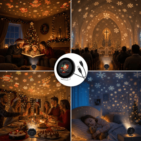 🎄🌟 Plug-&-Play HD Christmas Projector – 6 or 10 Festive Scenes