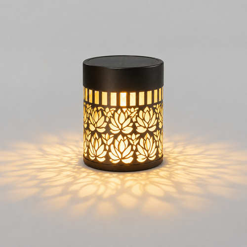 Solar Metal Lantern with Lotus Projection – Table, Wall or Hanging
