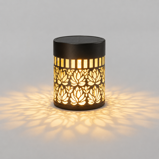 Solar Metal Lantern with Lotus Projection – Table, Wall or Hanging