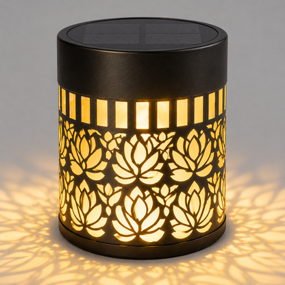 Solar Metal Lantern with Lotus Projection – Table, Wall or Hanging