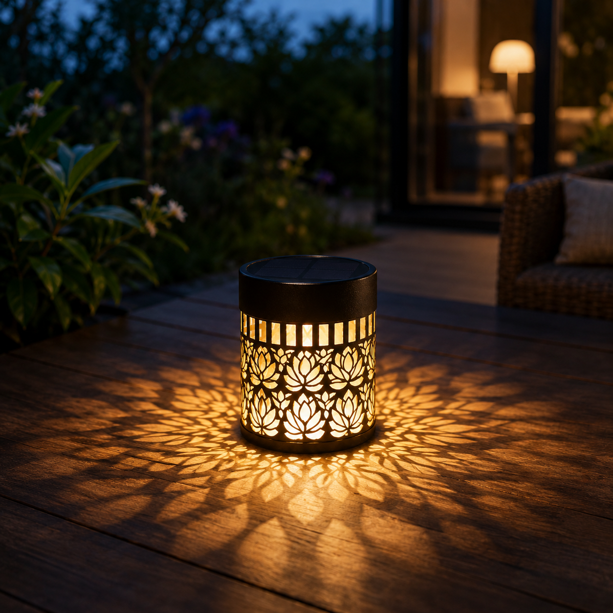 Solar Metal Lantern with Lotus Projection – Table, Wall or Hanging