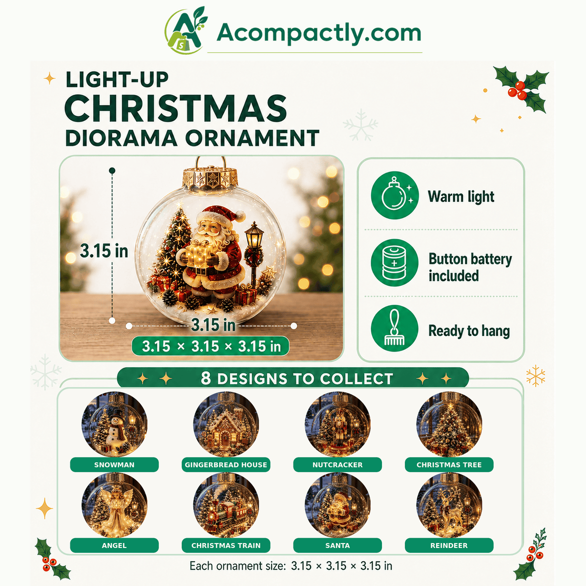 🎄🏆 Light-Up Christmas Diorama Ornament 🔥