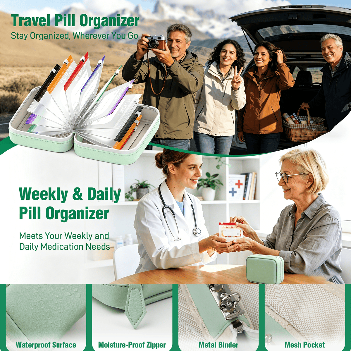 🔥🏆💊 Waterproof Pill Pouch Set – Large Weekly Travel Medicine Organizer