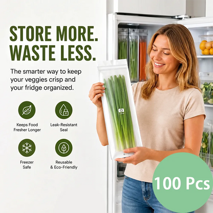 🥬 45/90PCS Reusable Long Food Storage Bags, Double-Zip Seal Freshness Bags for Kitchen
