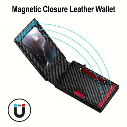 🔥🏆Wallet - With Pop Up Aluminum Case Money Clip Slim Leather Slots Credit Card Holder RFID Blocking Bifold Minimalist Wallet