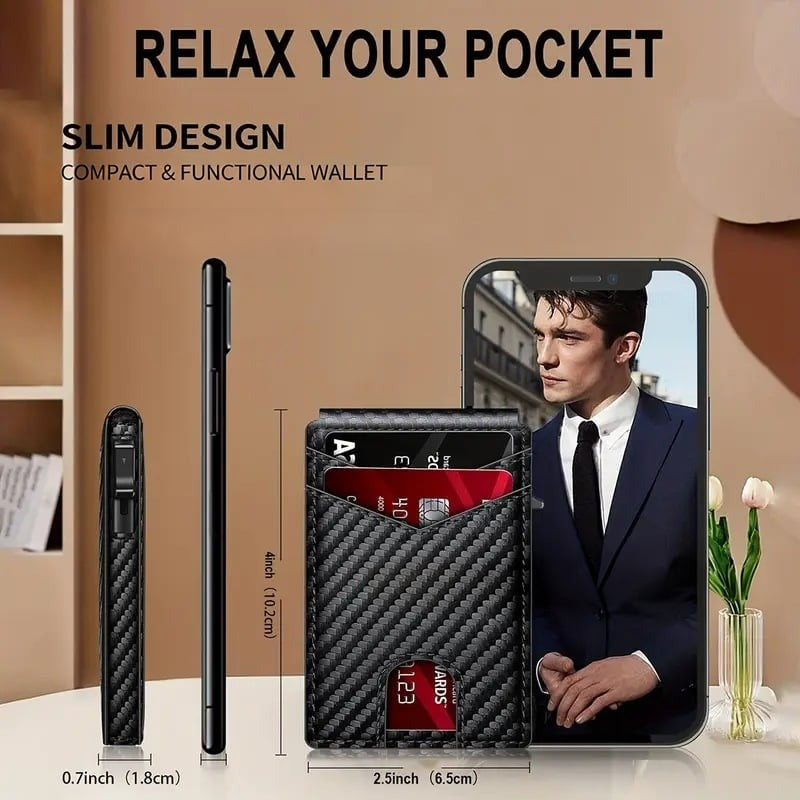 🔥🏆Wallet - With Pop Up Aluminum Case Money Clip Slim Leather Slots Credit Card Holder RFID Blocking Bifold Minimalist Wallet