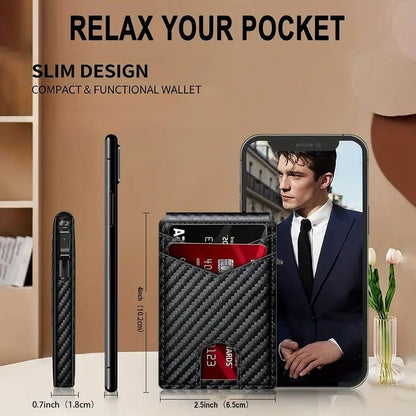 🔥🏆Wallet - With Pop Up Aluminum Case Money Clip Slim Leather Slots Credit Card Holder RFID Blocking Bifold Minimalist Wallet