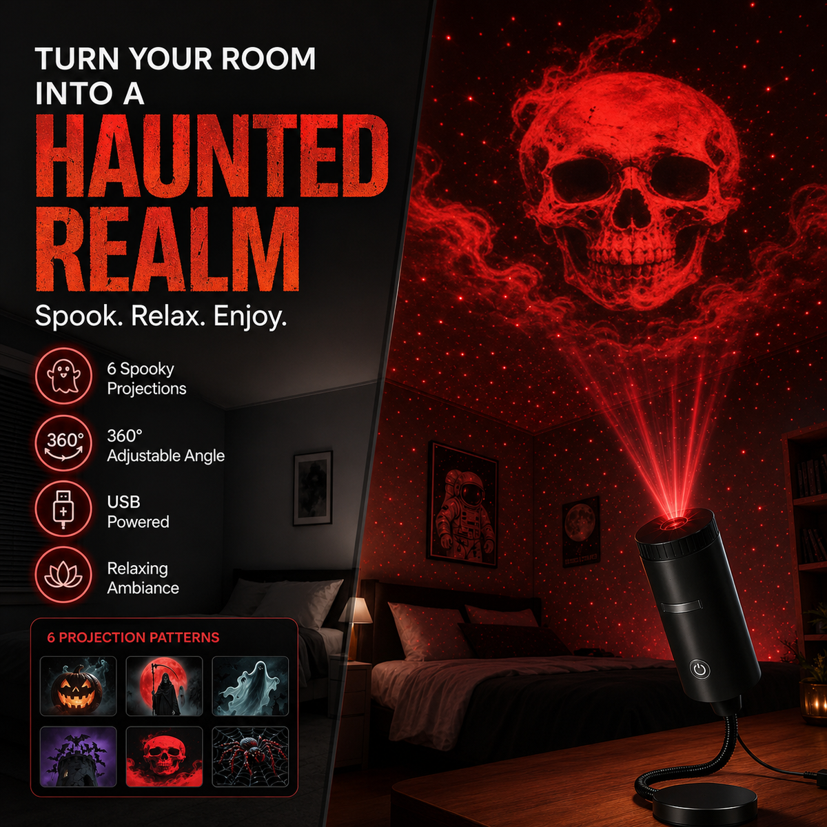 🔥🏆Plug-&-Play HD Star Projector: Halloween 6-Disc Set