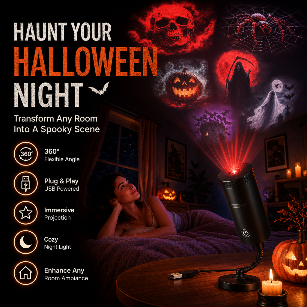 🔥🏆Plug-&-Play HD Star Projector: Halloween 6-Disc Set