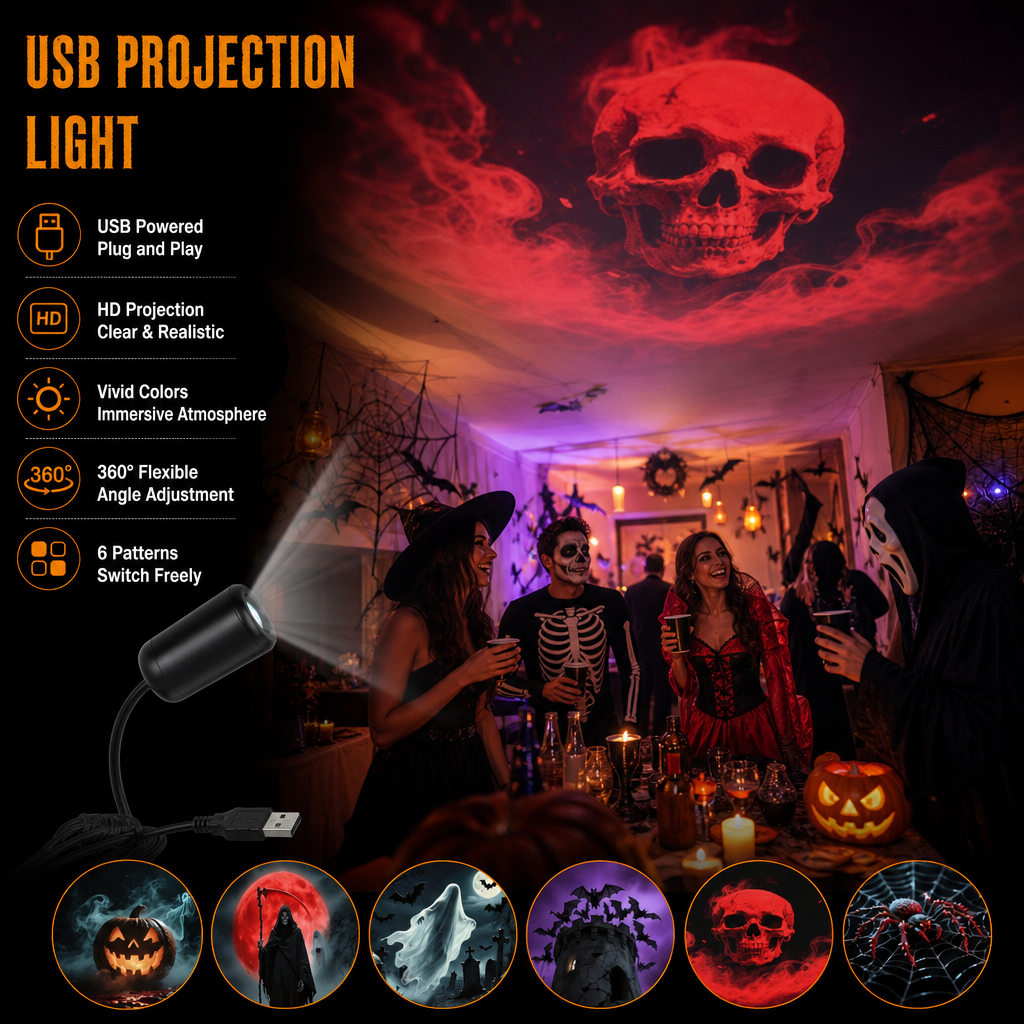 🔥🏆Plug-&-Play HD Star Projector: Halloween 6-Disc Set